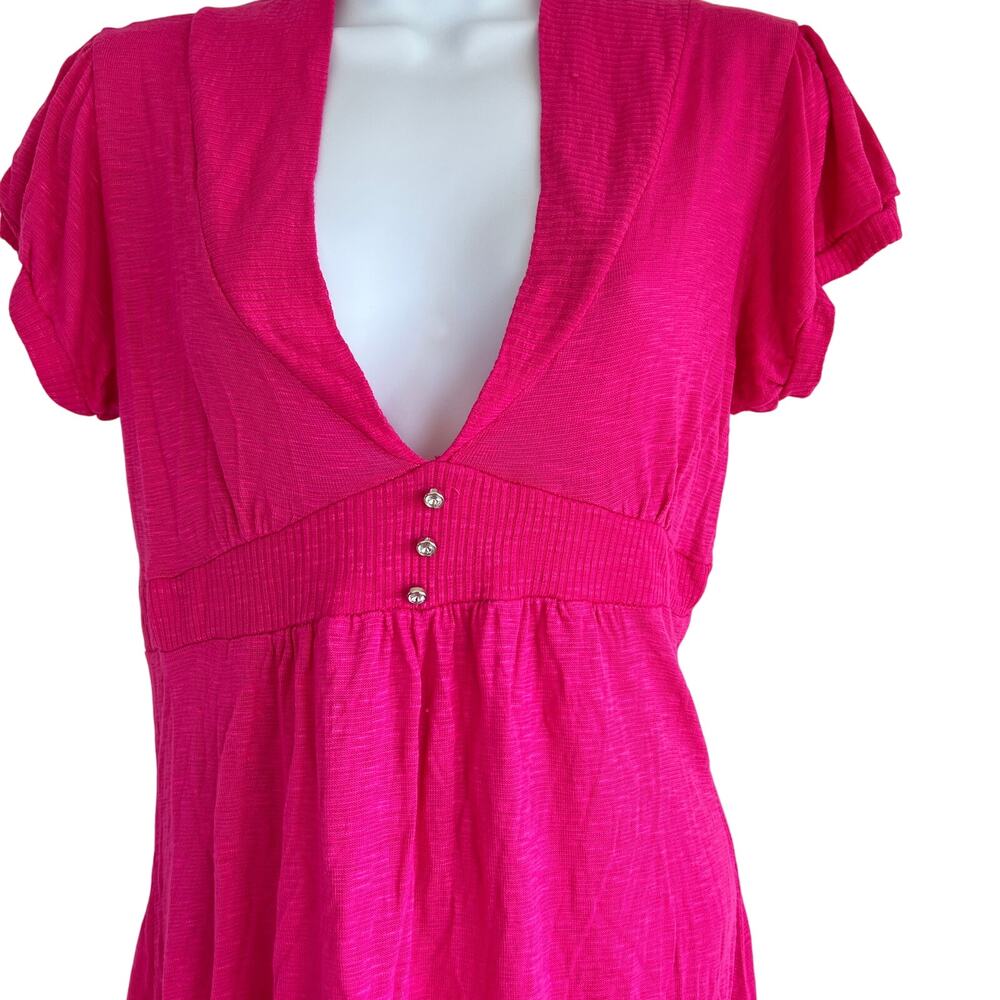 Vintage Y2K‎ Babydoll Ribbed Top Size L Coquette Rhinestones Maximalist Glam